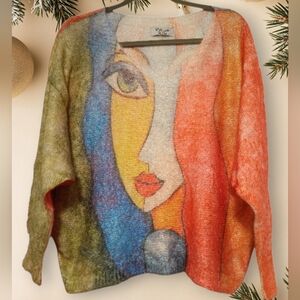 S/M 🧡Via Vitale Picasso Style Vibrant Artistic Face Sweater